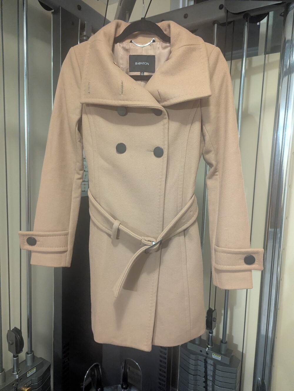 ARITZIA Babaton Wool Cashmere Blend Tan Pea Coat with Belt - X-Small